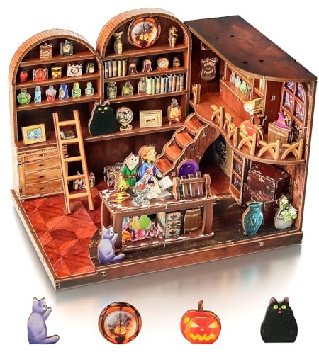 Cuteefun DIY Miniatur Haus Puppenhaus mit Licht, für Einfache Montage | Hölzernes Puppenhaus für Anfänger Geeignet, Wohndekoration, Einzigartiges Geschenk zum Geburtstag Weihnachten (Zaubertränke)