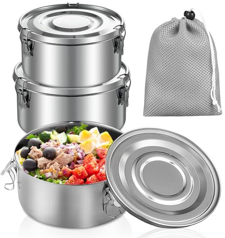 BORDEAG 3 stycken matlådor i rostfritt stål, vuxna, rund 304, för kök, matsal, restaurang, utomhus (660, 1040, 1590 Ml)