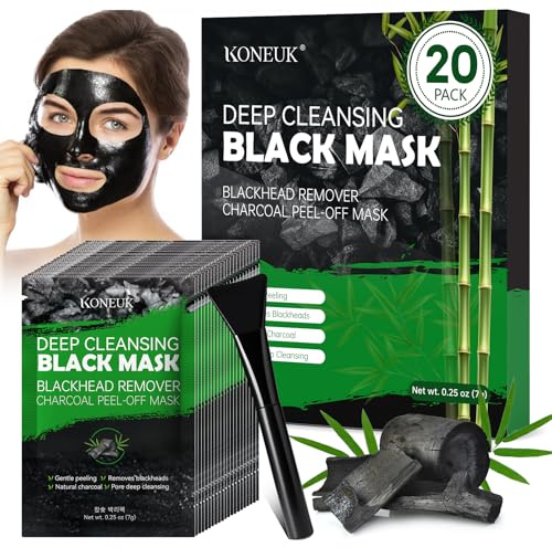20 Pack Blackhead Remover Mask Set, Charcoal Peel Off Black Face Mask with Brush, Blackhead Pore Acne Remover for Face and Nose, Deep Cleansing for Men and Women
