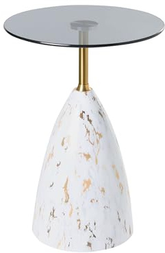 Beliani Beistelltisch Metall Glas schwarz/Gold/weißer Marmor Marmorptik rund Wabby