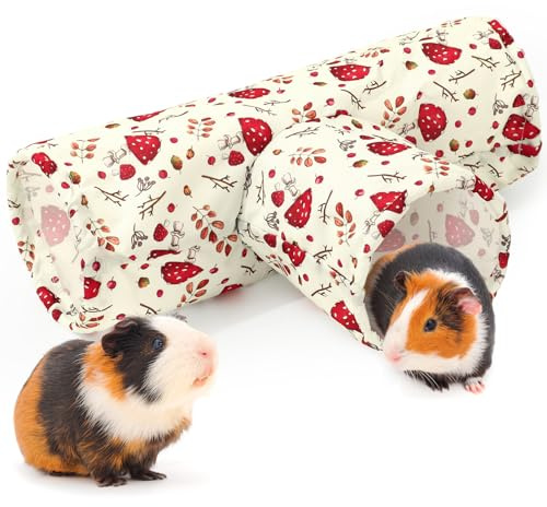 JarThenaAMCS Guinea Pig Tunnel 3 Way Washable Guinea Pig Hideout Foldable Rabbit Tunnel Red Beige Mushroom Small Animal Toy for Bunny Hamster Chinchilla Ferret Accessory