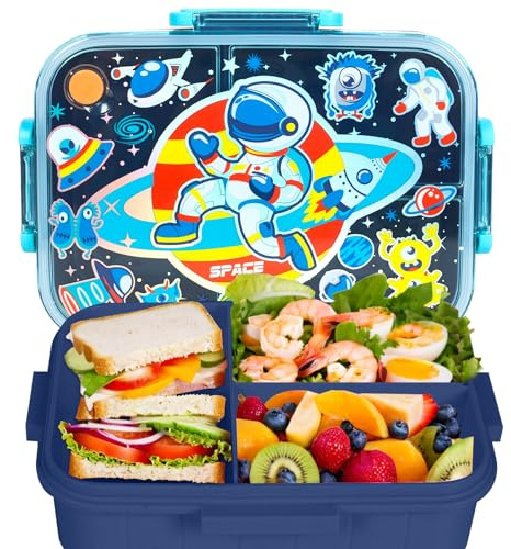 PinkSheep - Loncheras Bento para niños, 1200 ml, sin BPA, a prueba de fugas, contenedores de alimentos para niños con 3 compartimentos (Astronauta)