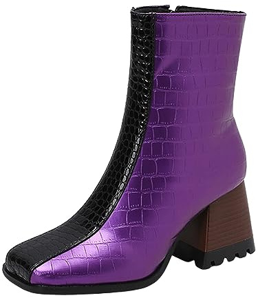 Generisch Stivali da donna con punta quadrata, tacco alto, blocco colore, taglia media, taglia grande, stivaletti, stivali corti, Lilla, 41 EU