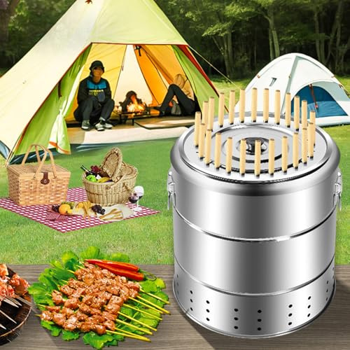 QianCruxtacy Barbecue Intégré Poêle Suspendu for Barbecue Vertical,Barbecue Suspendu avec Brochettes Et Grille De Cuisson,360° Tout Autour,Idéal pour Barbecue en Plein Air Et Pique-Niques RS-30