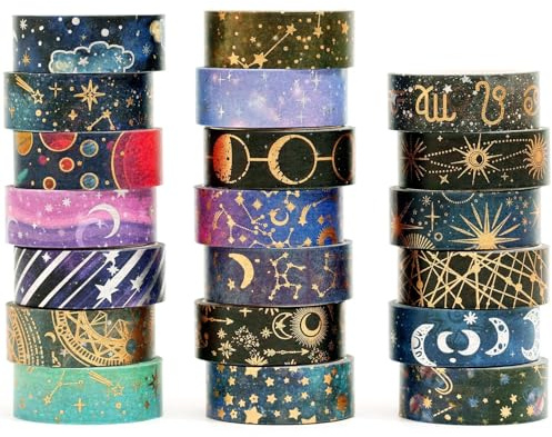 Songdao 20 Rouleaux Washi Tape,Ciel étoilé Ruban Adhésif Papier Décoratif Masking Tape Adhésif Ruban de Masquage en Papier Ruban Washi Décoratif à Motifs Multiples pour la Décoration