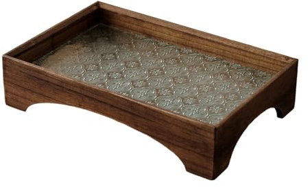 FLCPJGV Vassoio da Portata, Organizer da Scrivania, Portagioie, Decorazione per La Casa, in Legno E Vetro, Vassoio per Trucco, per Snack, Dessert, Frutta, 30x20 Cm