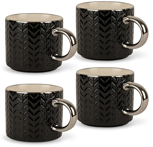 Festa Italia Kaffeetassen Set 4er - 470 ml - Schwarz Tassen aus Hochwertigem Porzellan - Moderne Tasse für Kaffee, Tee & Mehr - Komfortabler Griff - Kaffeetasse - Kaffeebecher - Tassenset