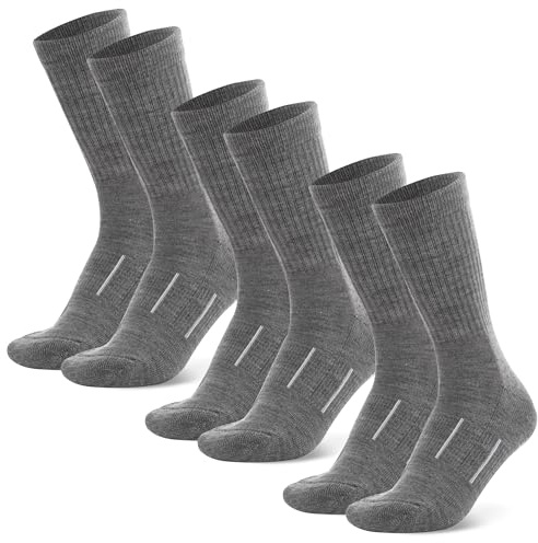 Merino.tech Calze Lana Merino Uomo e Donne - Calzini Termici, Calzini Running, Calze Trekking Lunghezza Media (Large, Pearl Grey Pack of 3)