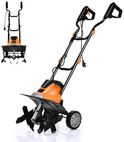 GiantexUK 1200W/1500W Electric Tiller, Lawn Soil Scarifier with 4/6 Blades, Adjustable Wheels & Foldable Handle, Lightweight Garden Cultivator Rotovator Rototiller (35cm Cutting Width, Orange+Black) | Lawn Soil Scarifier with 4/6 Blades, Adjustable Wheels & Foldable Handle, Lightweight Garden Cultivator Rotovator Rototiller
