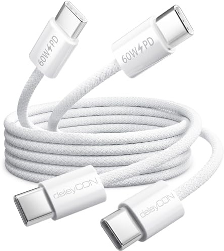 deleyCON Set USB C 60W [2 Pezzi, 1M + 1M] PD 3.0 USB-C a C Ricarica Rapida per iPhone 17 16 Pro Max Air Galaxy S26 S25 A56 A17 A26 iPad MacBook Xiaomi Switch PS5