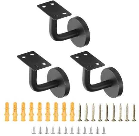 sourcing map 3 Pcs Stainless Steel Hand Rail Brackets, 2.4 Flat Handrail Holder Hand Stairway Rail Bracket for Square Rail with Mounting Screw for Guardrail Staircase Banister, Black
