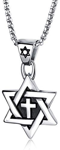 Rehoboth Six Pointed Megan Star of David Cross Pendant Necklaces for Men or Women Stainless Steel Chain 24 Inch Silver