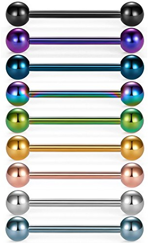 VCMART 14G Tongue Rings Nipple Straight Barbells Surgical Steel Body Piercing Jewelry 16mm