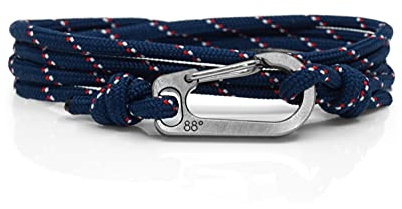 Eighty Eight Degrees Bracelet d’Escalade avec Mousqueton en Titane, Réglable, Bracelet d’Escalade Imperméable (Navy Stripe)