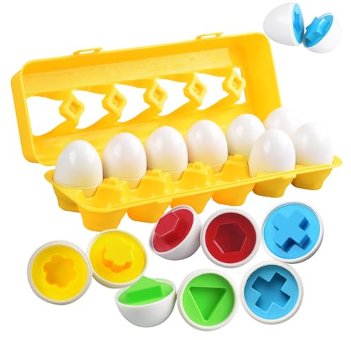 CPSYUB Matching Eggs Toys Color & Shape Recognition, Easter Eggs Toys for Baby Easter Travel Bingo Game, Sensory Early Learning Fine Motor Skills for Year Old Kids Christmas Stocking Stuffers(Yellow)