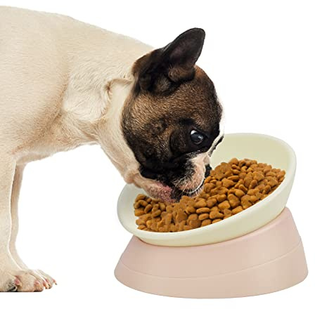 Petdoer Bol de Nourriture pour Bouledogue français, incliné incliné pour Carlin, Nourriture et Eau antidérapante pour français, Shih tzu, Chiens à Face Plate, Chat