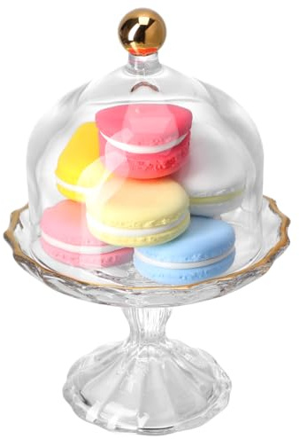 Angoily Footed Cake Plate Server Glass Clear Cloche Dome Mini Cake Display Cover for Chocolate Candy Cheese Dessert