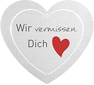 DOLORINO Grabherz aus Edelstahl | wetterfest | mit Spruch Wir vermissen Dich| ca. 17x15cm