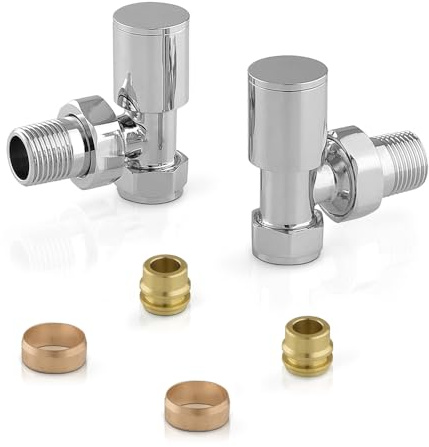 Set valvole scaldasalviette in acciaio cromato, COMPLETO di raccordi per tubi in rame da 12 mm, attacchi universali G ½