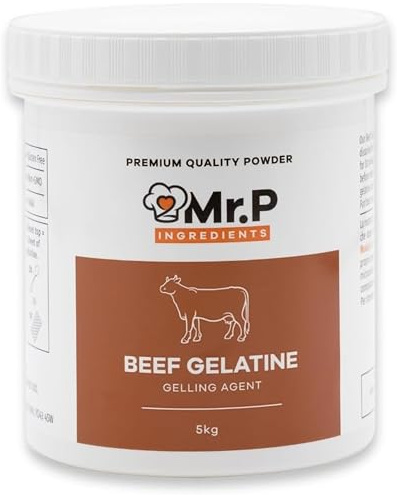 Mr.P Ingredients Gelatina di Manzo in Polvere 5kg, Qualità Premium, Bloom 250, Ideale per Dessert di Gelatina Marshmallow, Gelatina in Polvere Halal, Gelatina Senza Zucchero, Senza Glutine, Senza OGM