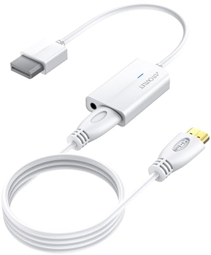 AUTOUTLET Wii to HDMI Adapter, White Wii HDMI Adapter 1080P/720P Full HD Converter with Indicator Light 3.5mm Video Audio Output Jack and 1.8M HDMI Cable 20CM Extension Cable for Nintendo Wii Wii U