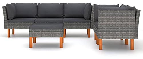 Gecheer 6-TLG. Gartenmöbel, Garten-Lounge-Set mit Kissen, Gartensofagarnitur, Terrassensofa, Rattansofa, Sitzgruppe, Gartensofa Ecksofa Mittelsofa Poly Rattan Grau Kissen Farbe: Anthrazit