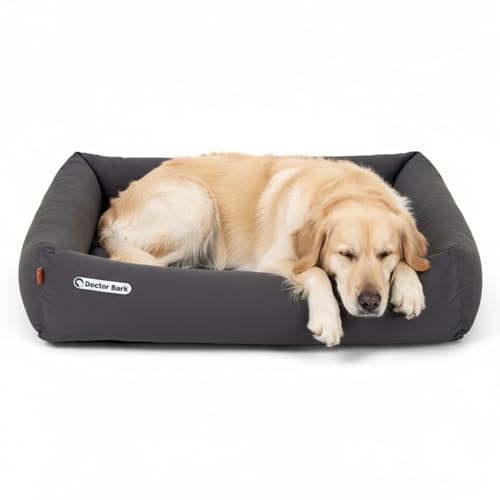Doctor Bark Ortopedisk hundbädd, tvättbar upp till 95 °C, luktfri och hygienisk, gosig hundkorg för stora hundar (XL – 100 x 90 cm, grå)