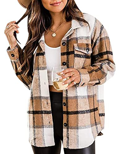 Shacket Femme Veste Chemise À Carreaux Ecossaise Flanelle Femme Chemise Bûcheron Boutonnée Classique Décontractée Écossaise Classe Tartan Flannel Carreau Femme Large Chemisier Ecossais Femme
