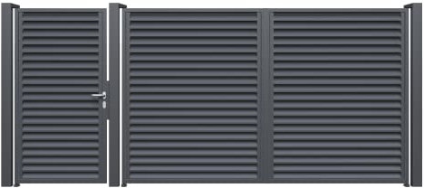 TODOME Cancello in lamiera zincata modello 88 nero 387 x180 cm (L x A) Cancello con set di accessori incluso Cancello pedonale e auto