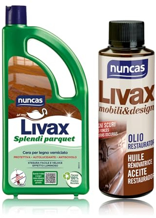 Nuncas Livax Splendi Parquet Cera Protettiva per Pavimenti in Legno - 1L & Livax Mobili&Design Olio Restauratore Legni Scuri - 120ml