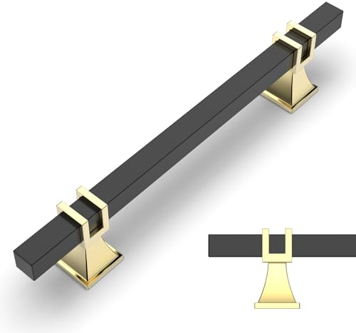 Amerdeco 10 Stück Möbelgriffe Schwarzesl-Gold – 128mm Lochabstand, Schrankgriffe, Küchengriffe, Schubladengriffe für Küchenschränke & Kleiderschränke UK0003