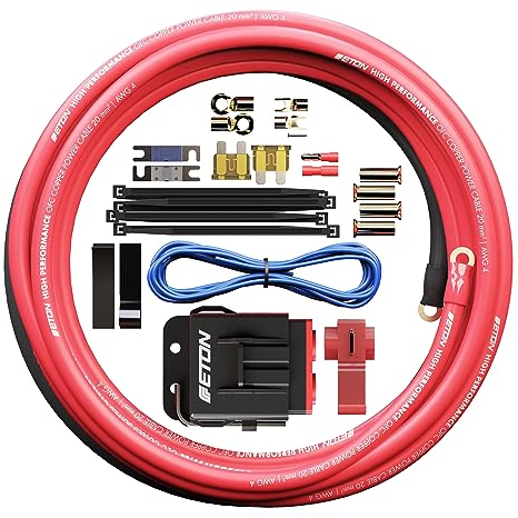 ETON PCC 20 – Hochwertiger Strom Anschluss Kabelsatz, 20 mm², Set zur Installation von Auto Verstärkern und Aktiv Subwoofern, Powerkabel Kit mit Sicherungen für Car HiFi Endstufen