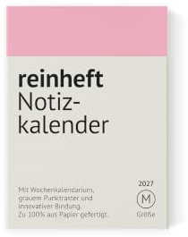 reinheft Kalender 2026 im Taschenformat mit Softcover Umschlag, wiederverwendbar, leicht und flexibel, Größe M, Din A6, Farbe Rosa