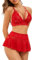 Satohom Women's 3pcs Mini Skirt Lace Bra and G-string, Lingerie Set for Women, Lace Teddy Sexy Lingerie Dress,Deep V-Neck, Ladies Sheer Mesh Bodysuit Sexy Babydoll Underwear Set Negligee for Bedroom