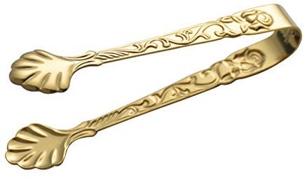 Gold Mini Serving Tongs, Vintage Rose Relief Handle Ice Cube Clips Sugar Tongs, Stainless Steel Sugar Cube Tongs, for Tea Coffee Appetizers Desserts Sugar Tongs
