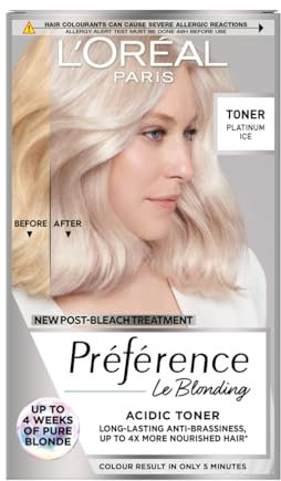 L'Oréal Paris Préférence Le Blonding Acidic Toner, Post Bleach Treatment with no Ammonia, Long Lasting Anti-Brassiness, Platinum Ice 01