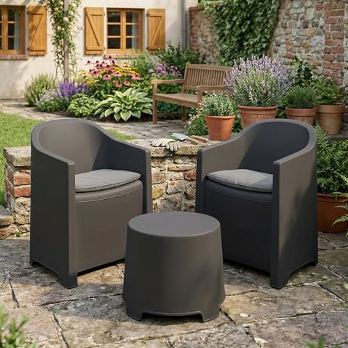 Dmora - Set salotto da esterno Milazzo, con 2 poltrone e 1 tavolino, Salottino indoor e outdoor, 100% Made in Italy, Antracite