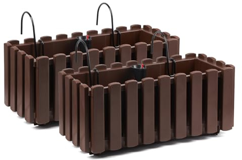 Tymar Blumenkasten mit Halterungen landhausstil, Balkonkasten lattenoptik, Pflanzkasten Landhaus, 2er-Pack, Garten, Balkon, Terrasse (Braun, 40 cm)