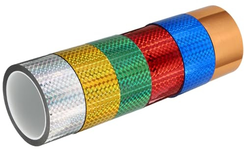 PATIKIL Cinta Prisma de 2 Pulgadas x 55 Yardas, Paquete de 6 Autoadhesivas Reflectantes Metalizadas Holográficas para Decoración de Pared, Multicolor