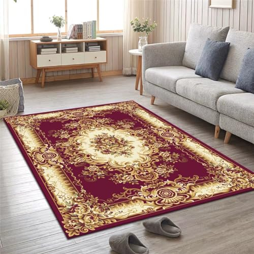 Kunsen 200X300CM Teppiche Wohnzimmer Retro-Stil, modisch, schlicht, rutschfest, schmutzabweisend, waschbar Teppich Günstig Rot Flickenteppich XXL