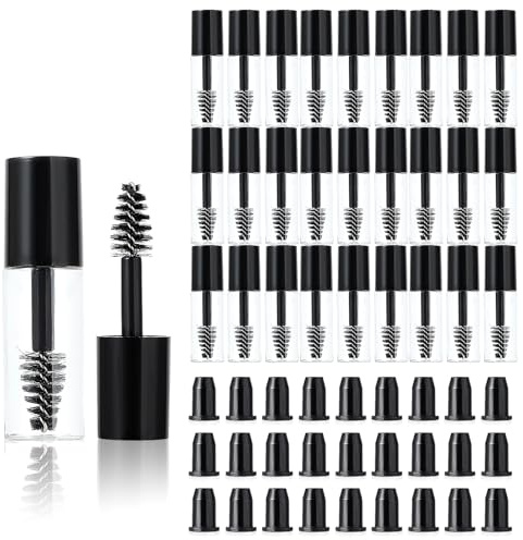 27 Pcs Empty Mascara Tube and Wand, 3ml Mini Eyelash Cream Clear Container Bottle with Rubber Inner Plug, Mascara Tubes Empty for Castor Oil (Black) | Empty Mascara Tubes Small Sample Size Portable Eyelash Growth packing Tube Container