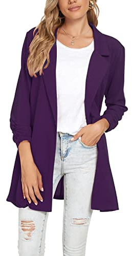 LADI TREND Women Lapel Suit Jacket Casual Long Sleeve Blazer Office Work (Purple XL)
