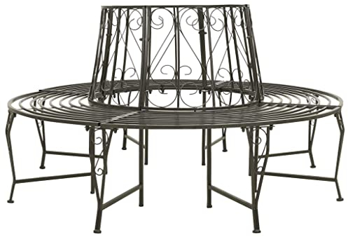 Makastle Baumbank Metall Rund 160 cm Garten Bank Sitzbank Gartenbank Parkbank, Grau