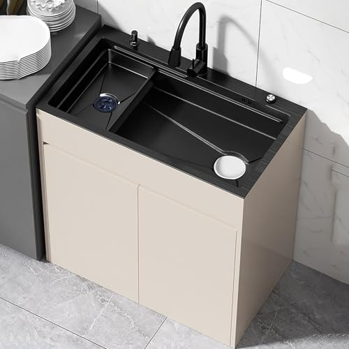 Edelstahl Küchen spüle mit unterschrank，Edelstahl 1 Becken Mobiles Küche Spültisch，Schön und langlebig，Einzelbecken Badezimmer Waschbecken Universalspüle Mit Wasserhahn，Gewerbe-spülbecken(80*45cm)