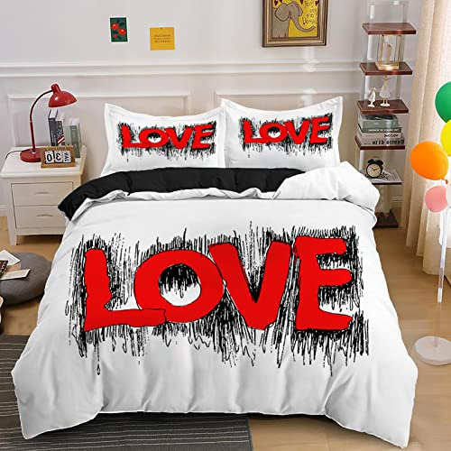 NDXRWDZR Bettwäsche 200x220 Ich Liebe Dich Bettwäsche-Set mit Reißverschluss Schließung für Erwachsene Kinder Weicher Atmungsaktive Mikrofaser Bettbezug + 2 Kopfkissenbezug 80x80 cm