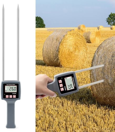 YUANGANG Medidor de humedad de heno portátil, medidor de humedad de grano LCD digital Analizador de contenido de agua Probador de humedad para salvado de paja de cereales