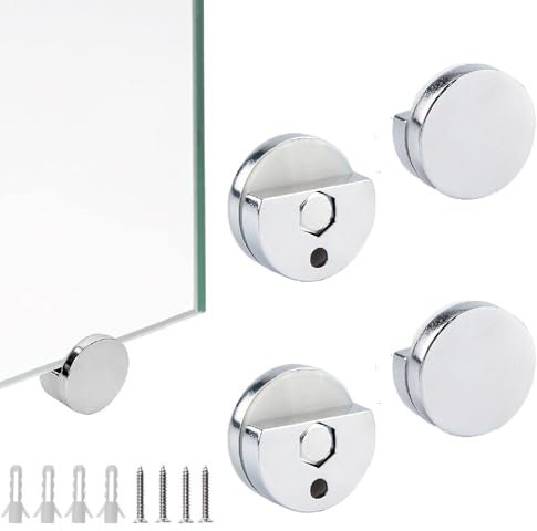 4 Piezas Soporte para Espejo Sin Marco, Soporte de Vidrio Clips de Espejo de Aleación de Zinc Soportes Fijación de Espejos Soporte de Pared con Tacos y Tornillos