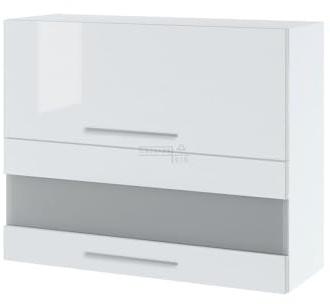 Cuisineandcie - Meuble haut de cuisine Bellissi Blanc Brillant 2 portes relevables avec vitre opaque L 90 cm