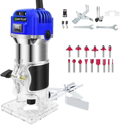 Set di Rifilatore Fresatrice Verticale per Legno Elettrica con 15 pezzi 1/4 Fresatura Cuter, Basi, Guida Dritta 800W 4000-33000 RPM 6 Velocità Variabili Legno Rifilatrice Elettrica