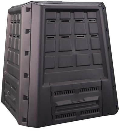 Composter da giardino 380L Antracite Rifiuti ecologici Coperchio e portello di estrazione